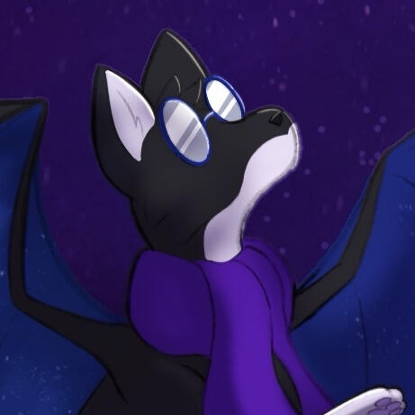 Image of Celeste, a dragon fox, on a galaxy background.